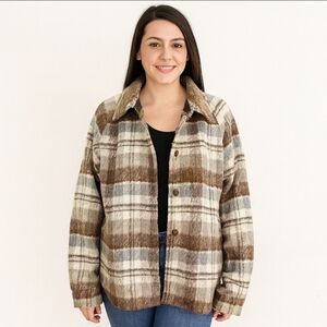 Mystree Brown Plaid Flannel Coat Sz Lg